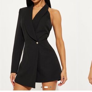 Chic Black One Shoulder Blazer Romper